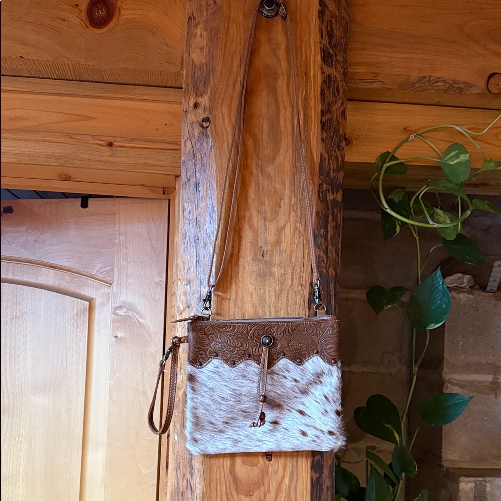 Myra Brown and White Leather Crossbody Bag